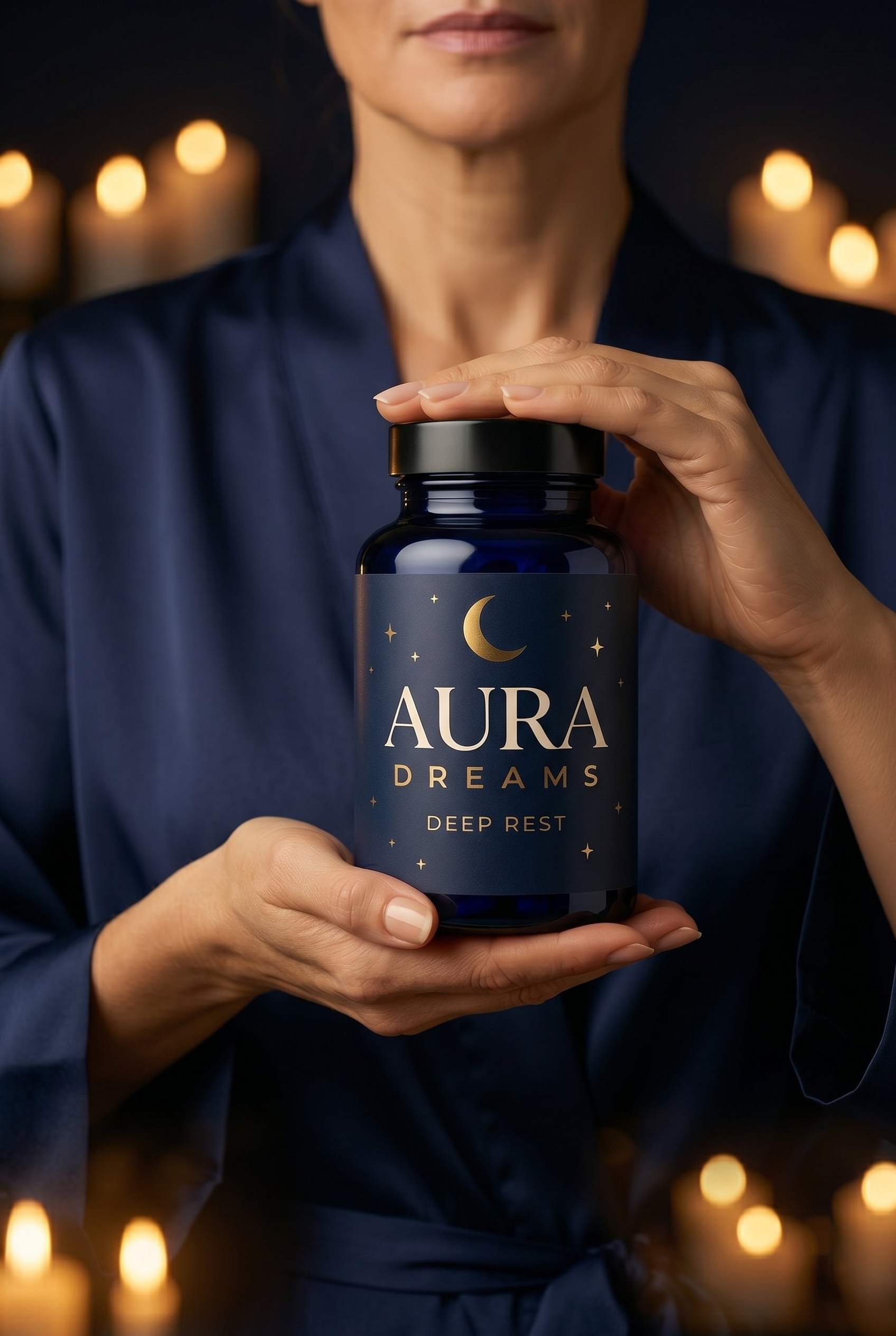 AuraDreams Deep Rest — Frasco de vidrio ámbar de calidad superior, 60 cápsulas vegetales